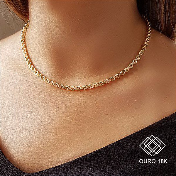 Cordão Cabo de Aço Ouro 18k - 45cm