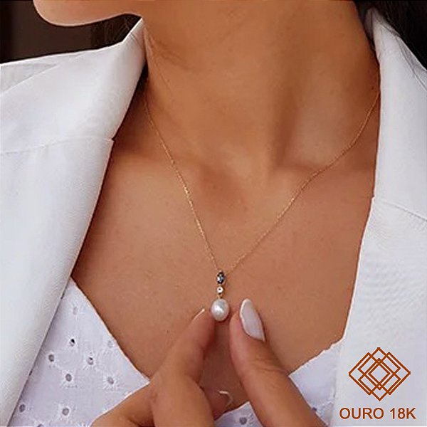 Gargantilha Pérola Biwa Ouro 18k Topázio