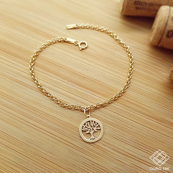Kit Pulseira Elos + Pingente Árvore Da Vida Ouro 18k