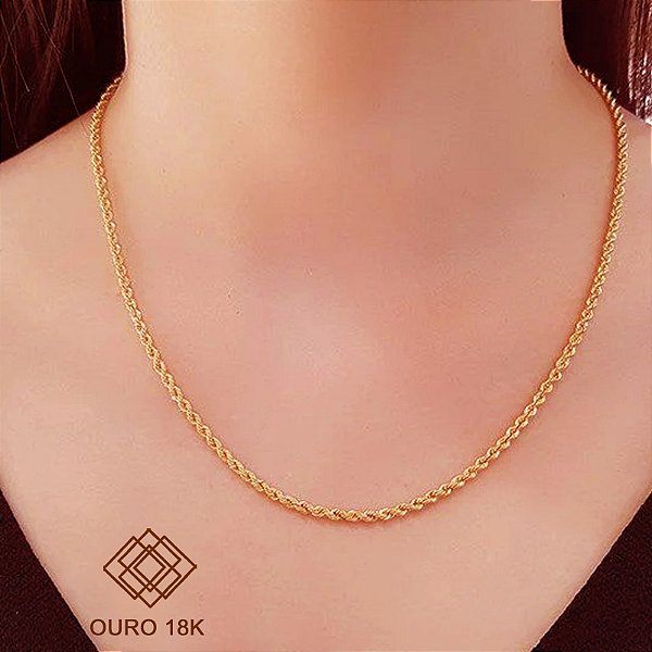Cordão Cabo de Aço Ouro 18k - 50cm