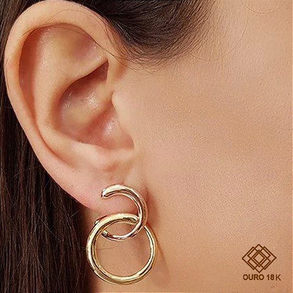 Brinco Elo 2 Cores Ouro 18k