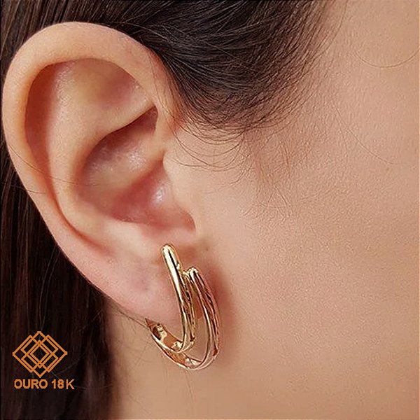 Brinco 2 Cores Ouro 18k