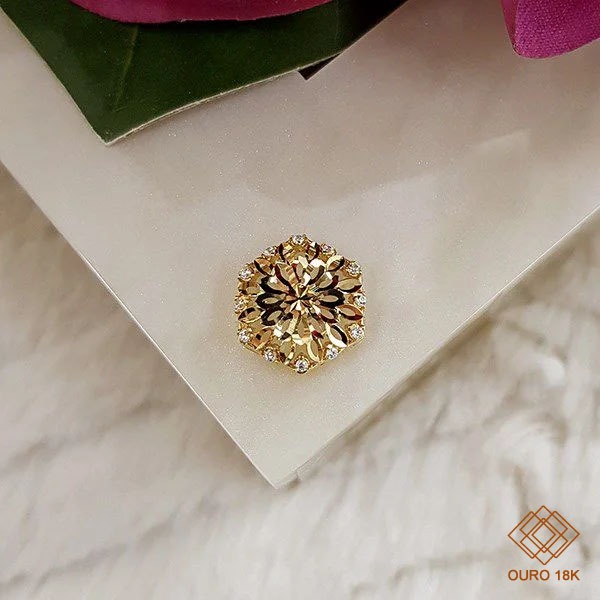 Pingente Sextavado Ouro 18k Zircônias