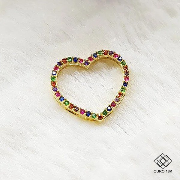 Pingente Coração Ouro 18k Zircônias