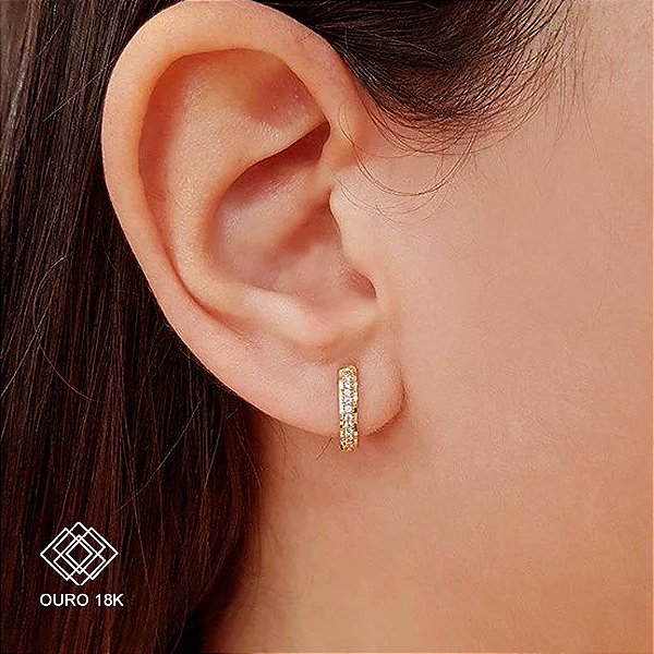 Brinco Argola Pequena Ouro 18k Zircônias