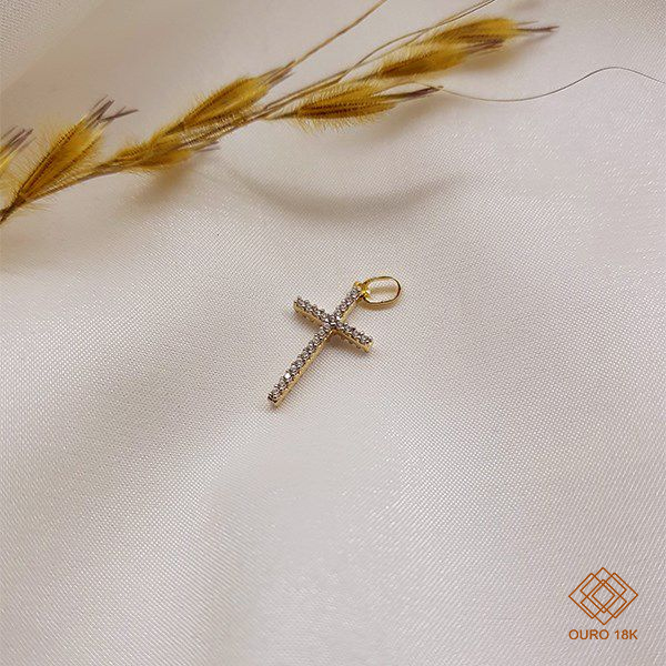 Pingente Cruz Ouro 18k Zircônias