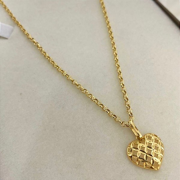Kit Cordão Ouro 18k + Pingente Coração Ouro 18k
