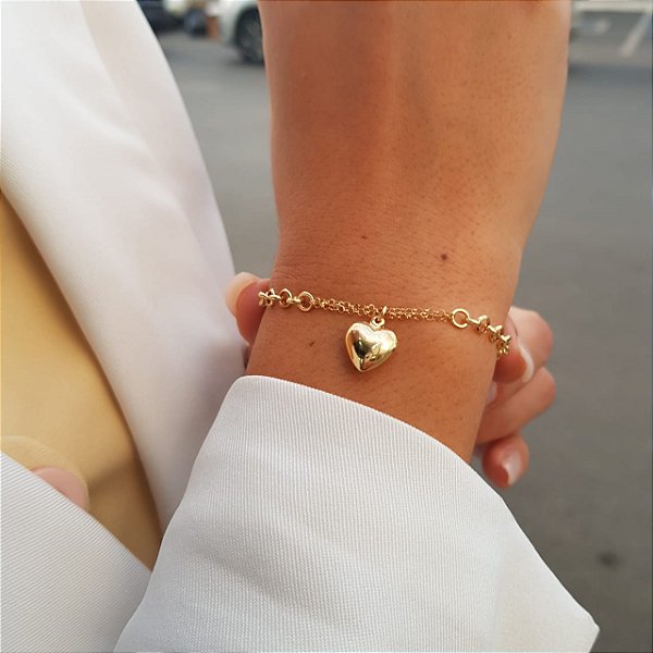 Pulseira Berloque Coração Ouro 18k