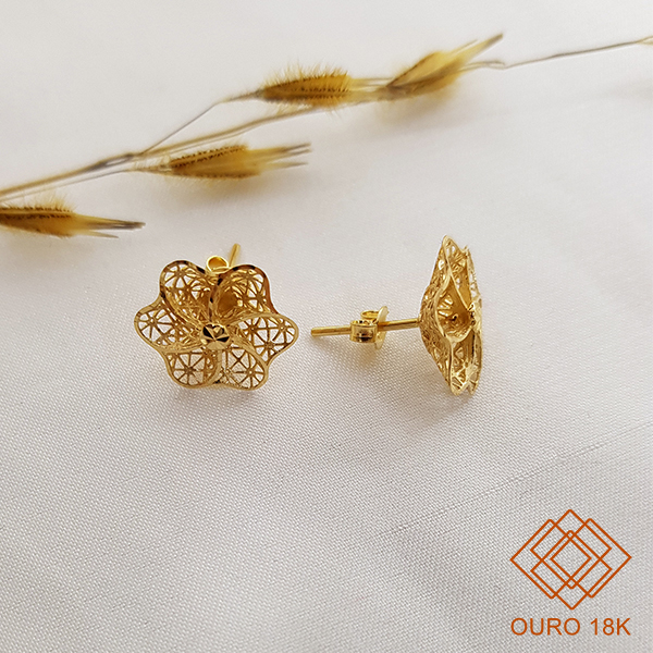 Brinco Flor Filigrana Ouro 18k