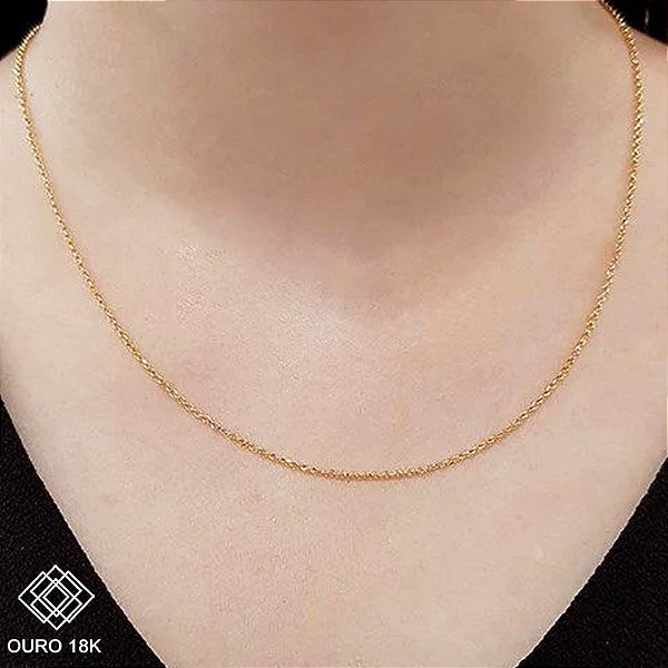 Cordão Elo Português Oco Ouro 18k - 50cm