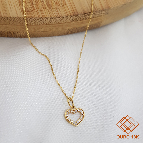 Kit Cordão Ouro 18k + Pingente Coração Ouro 18k