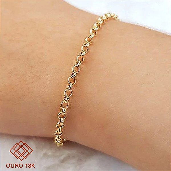 Pulseira Elo Português 3mm Ouro 18k