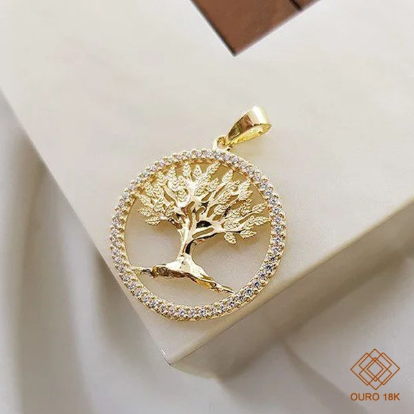 Pingente Árvore da Vida Ouro 18k Zircônias