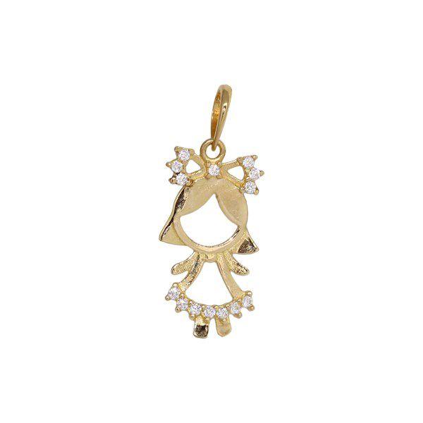 Pingente Menina Ouro 18k Zircônias