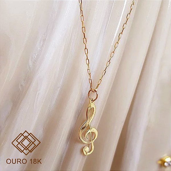 Kit Cordão Cadeado Ouro 18k + Pingente Nota Musical Ouro 18k