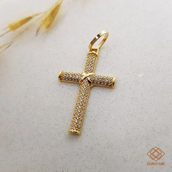Pingente Cruz Ouro 18k Zircônias