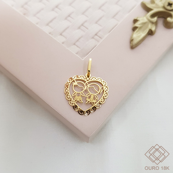 Pingente Coração Filhos Ouro 18k