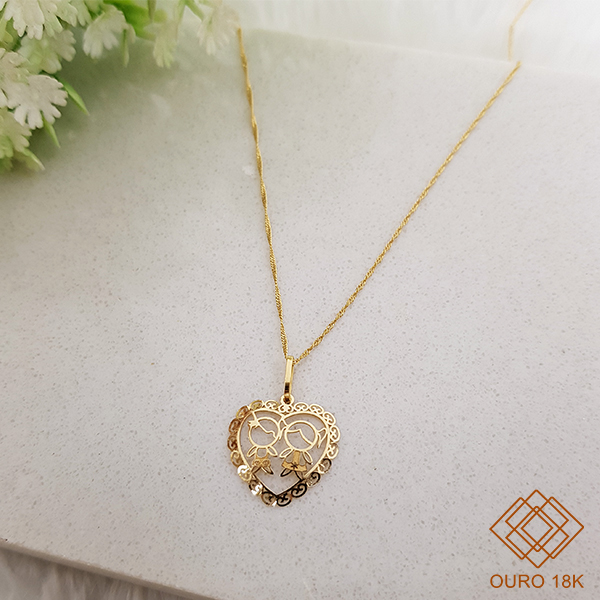 Kit Cordão Ouro 18k + Pingente Filhos Ouro 18k