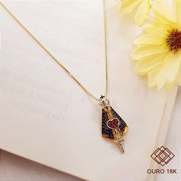 Kit Cordão Veneziano Ouro 18k + Pingente Nossa Senhora Aparecida Ouro 18k