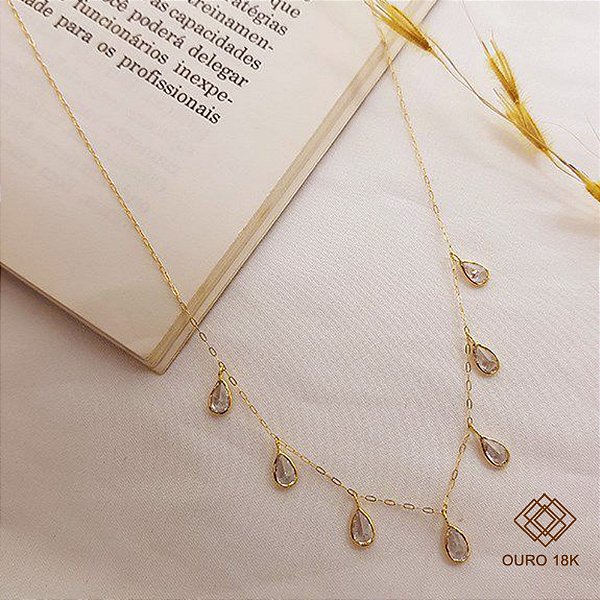 Gargantilha Gotas Ouro 18k Zircônias