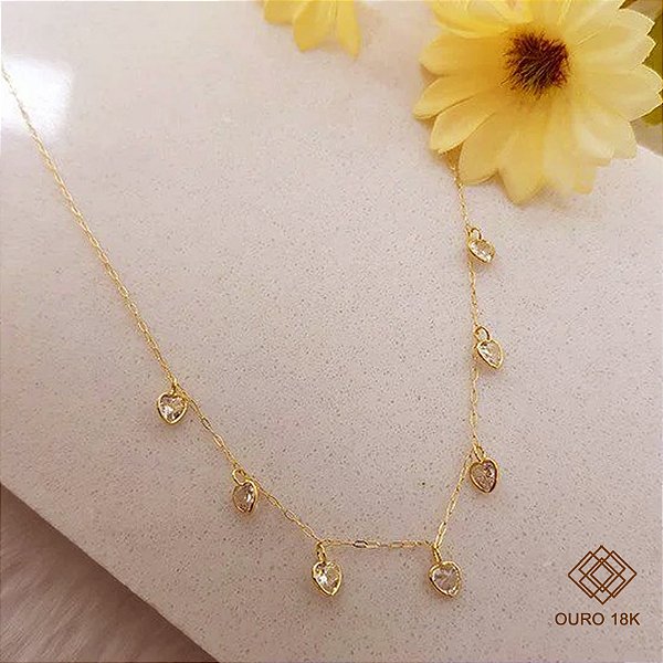 Gargantilha Corações Ouro 18k Zircônias