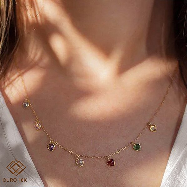 Gargantilha Corações Ouro 18k Zircônias