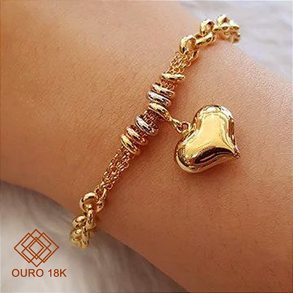 Pulseira Coração Elo Português Ouro 18k