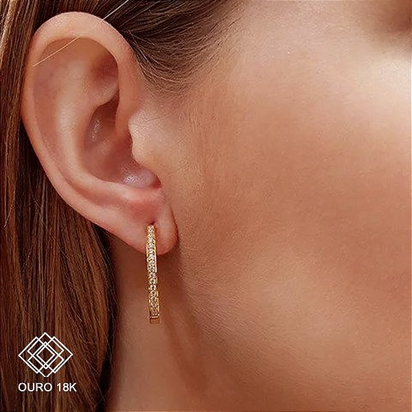Brinco Argola Ouro 18k Zircônias