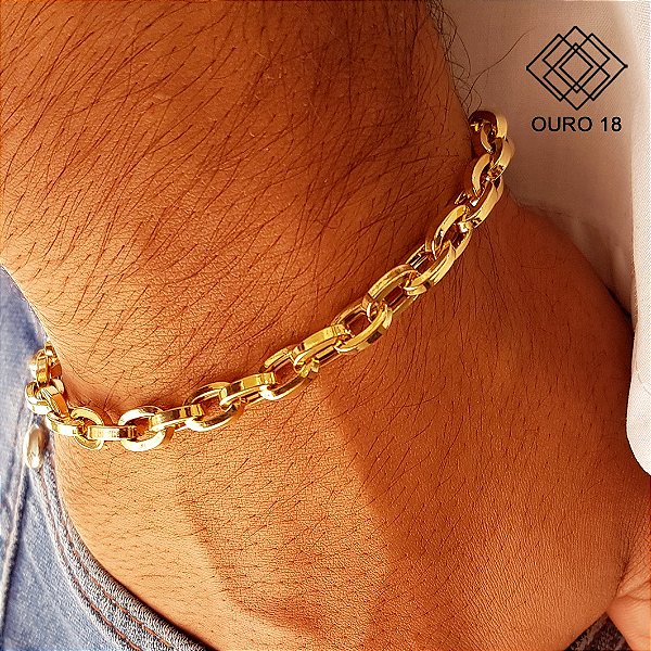 Pulseira Masculina Elo Oco Ouro 18k