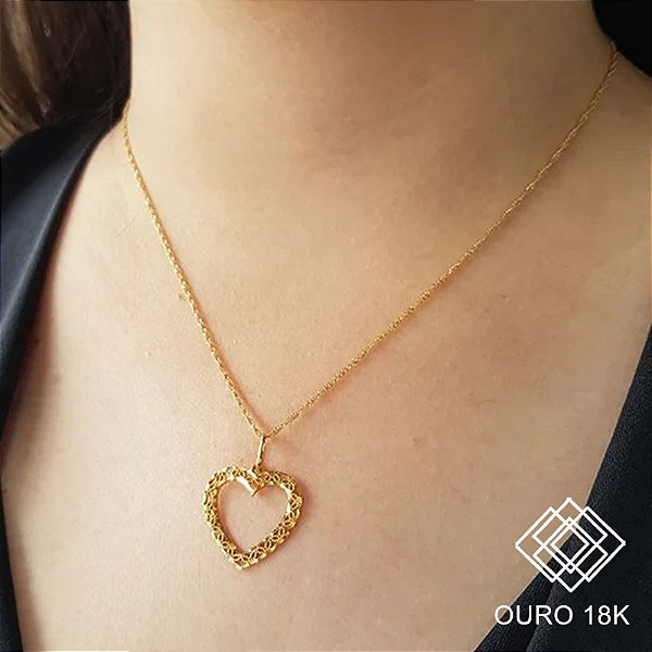 Kit Cordão Ouro 18k + Pingente Coração Ouro 18k