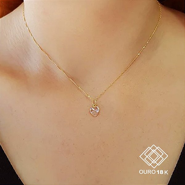 Kit Cordão Ouro 18k + Pingente Coração Ouro 18k Zircônia