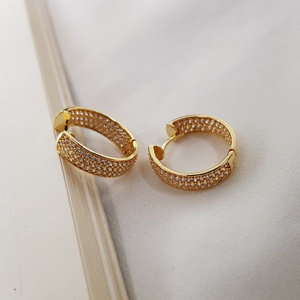 Brinco Argola Dupla Ouro 18k Zircônias