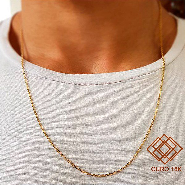 Cordão Malha Cadeado Ouro 18k - 60cm