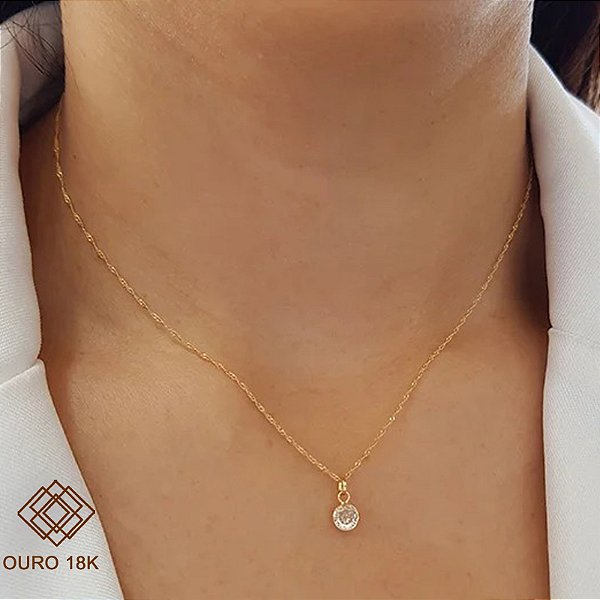 Kit Cordão Ouro 18k + Pingente Ponto de Luz Ouro 18k Zircônia