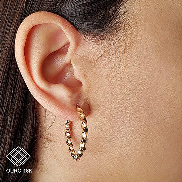 Brinco Argola Grande Torcida Ouro 18k