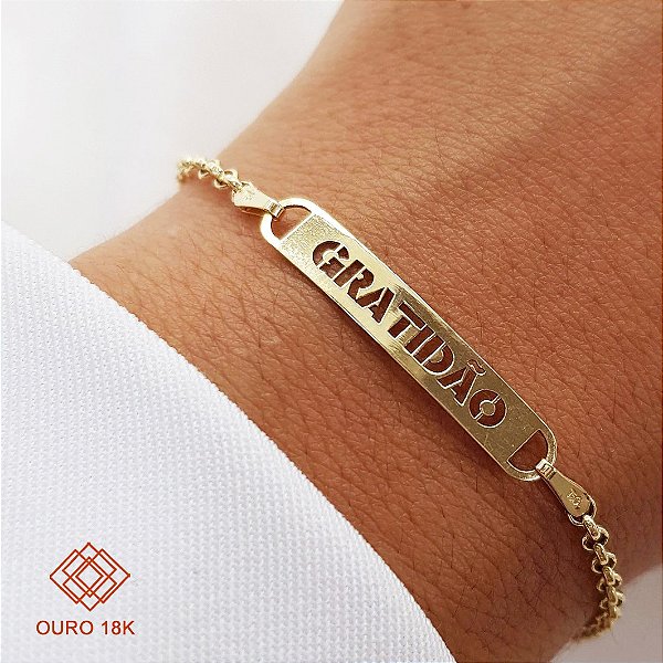 Pulseira Elo Português Gratidão Ouro 18k