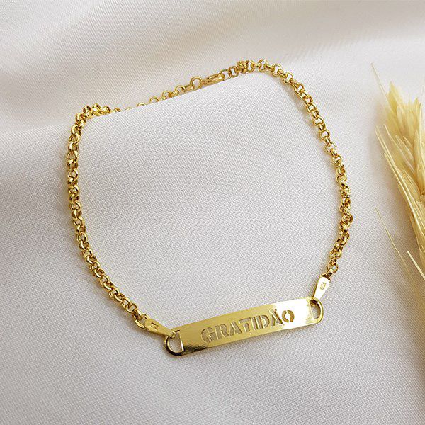 Pulseira Elo Português Gratidão Ouro 18k