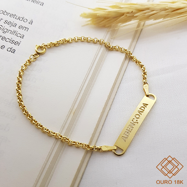 Pulseira Placa Abençoada Ouro 18k