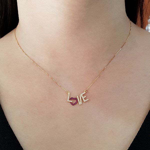 Gargantilha Love Ouro 18k Zircônias