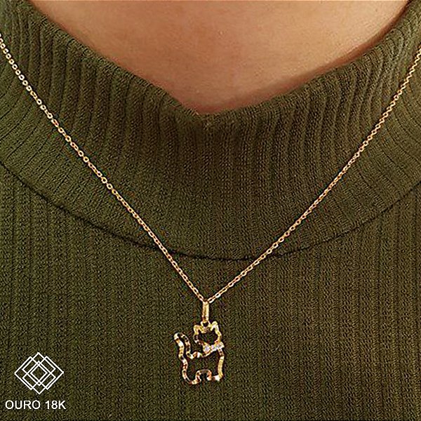 Kit Cordão Ouro 18k + Pingente Gatinho Ouro 18k