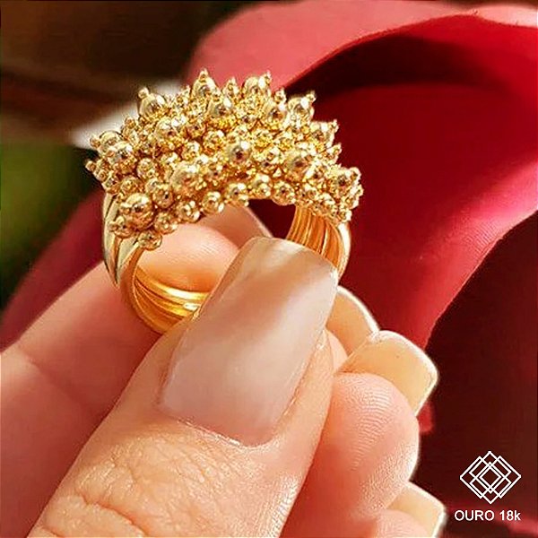 Anel Esferas Aro Triplo Ouro 18k