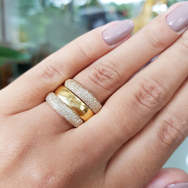 Anel Aparador Ouro 18k Zircônias