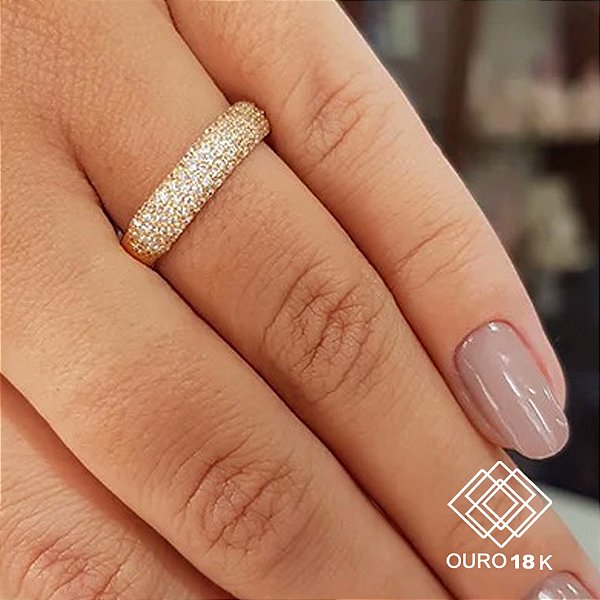 Anel Aparador Ouro 18k Zircônias
