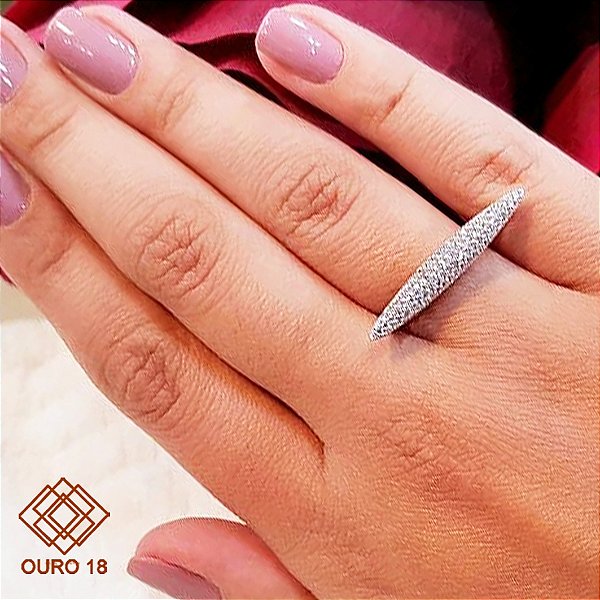 Anel Pavê Ouro Branco 18k Diamante cultivado 42 Pts