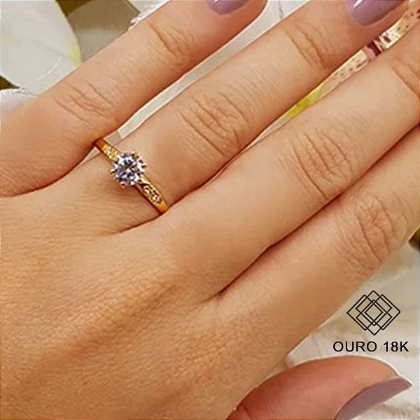 Anel Solitário Ouro 18k Zircônias