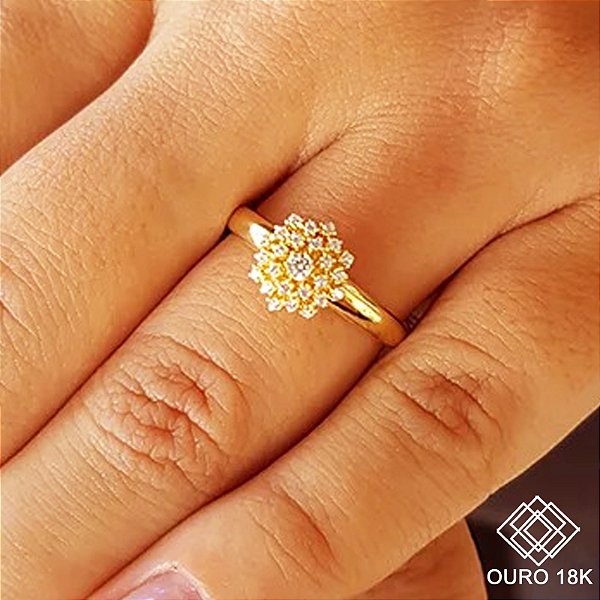 Anel Chuveiro Rainha Médio Ouro 18k Zircônias