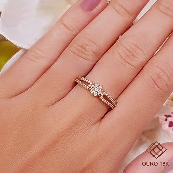 Anel Chuveiro Ouro 18k Zircônias