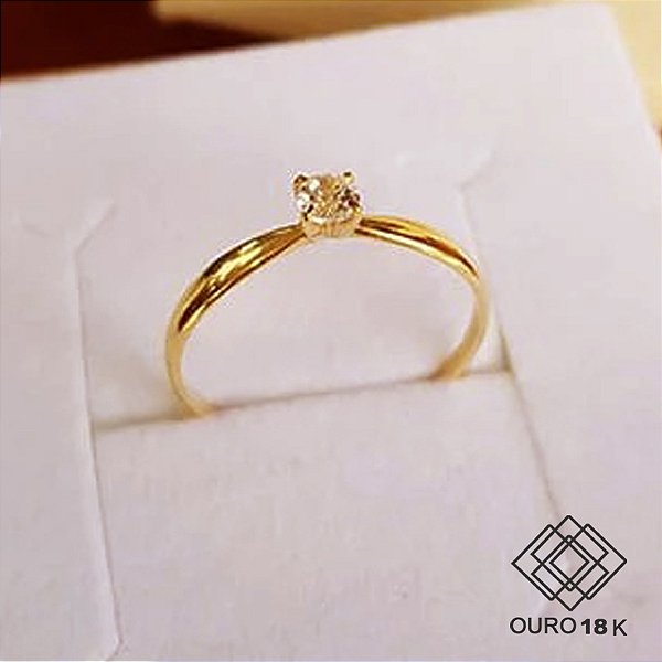 Anel Solitário Ouro 18k Zircônia