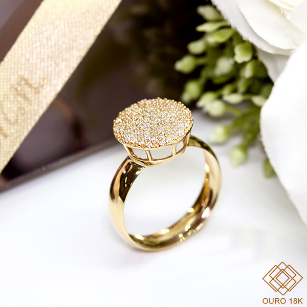 Anel Chuveiro Redondo Ouro 18k Zircônias