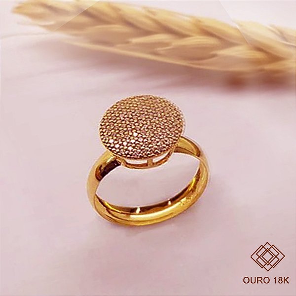 Anel Chuveiro Redondo Ouro 18k Zircônias